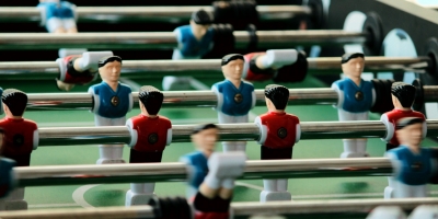 Close-up of a foosball table
