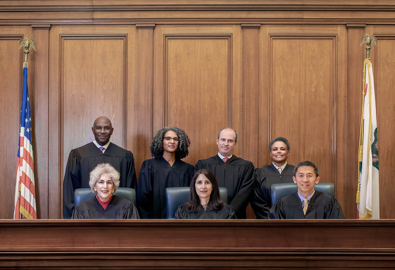 7 justices of the California Supreme Court, posing in their robes