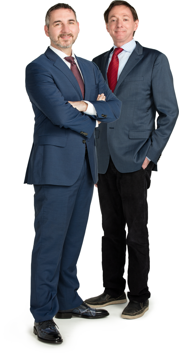 Two men wearing business suits, standing next to each other