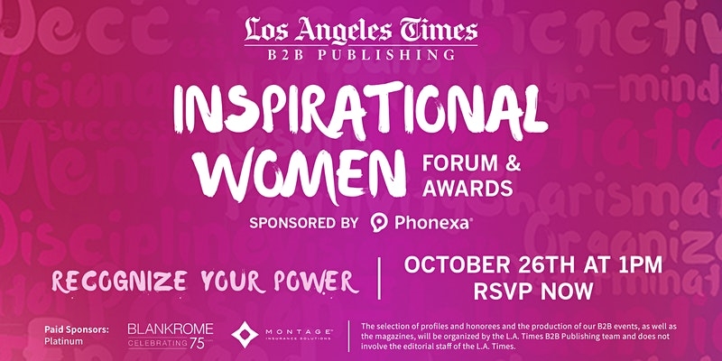 Banner advertising the Los Angeles Times B2B Publishing's Inspirational Women Forum & Awards
