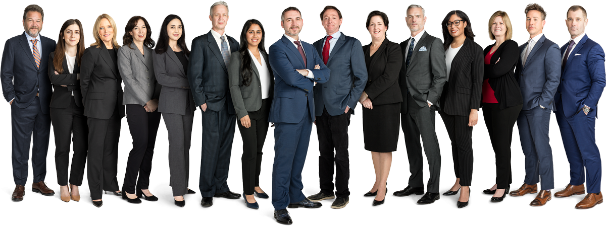 A diverse group of 15 people wearing business suits, standing in a line, shoulder to shoulder