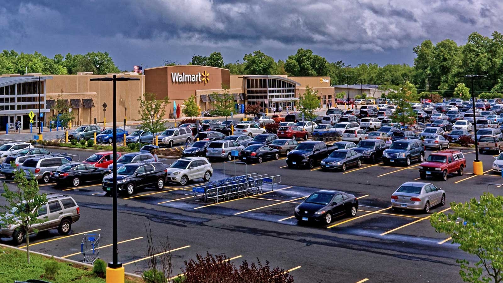 Walmart, with busy parking lot